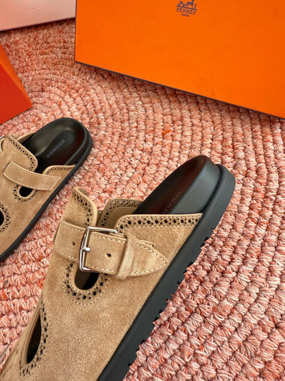 HM Monk Mules Light Brown Suede Leather 648495
