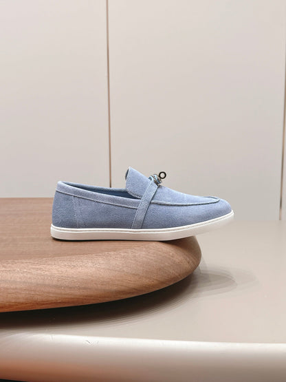 HM 26s Kelly Paris Loafers Light Blue Suede Silver Hardware