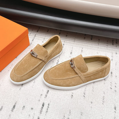 HM 26s Kelly Paris Loafers Light Brown Suede Silver Hardware