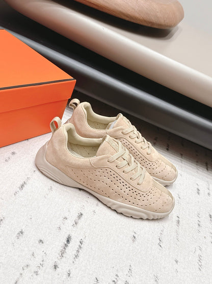 HM 26s Trail Sneakers In Beige Perforated Suede