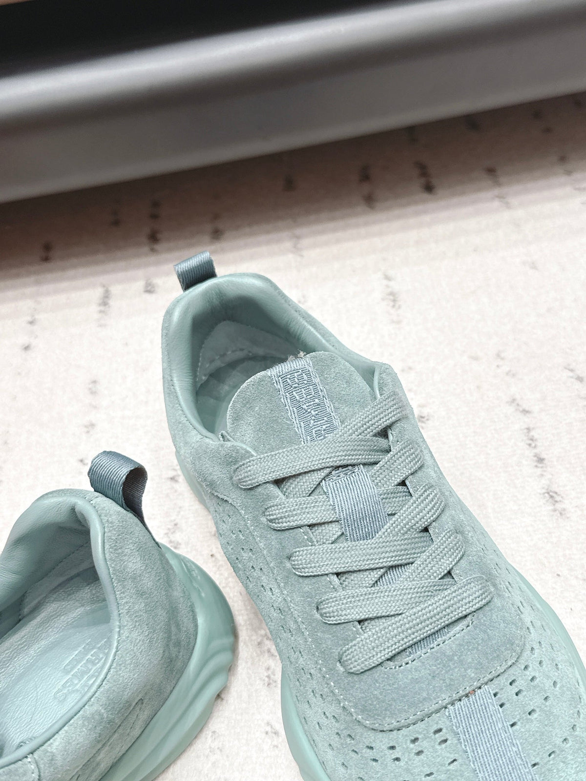 HM 26s Trail Sneakers In Sage Green Perforated Suede