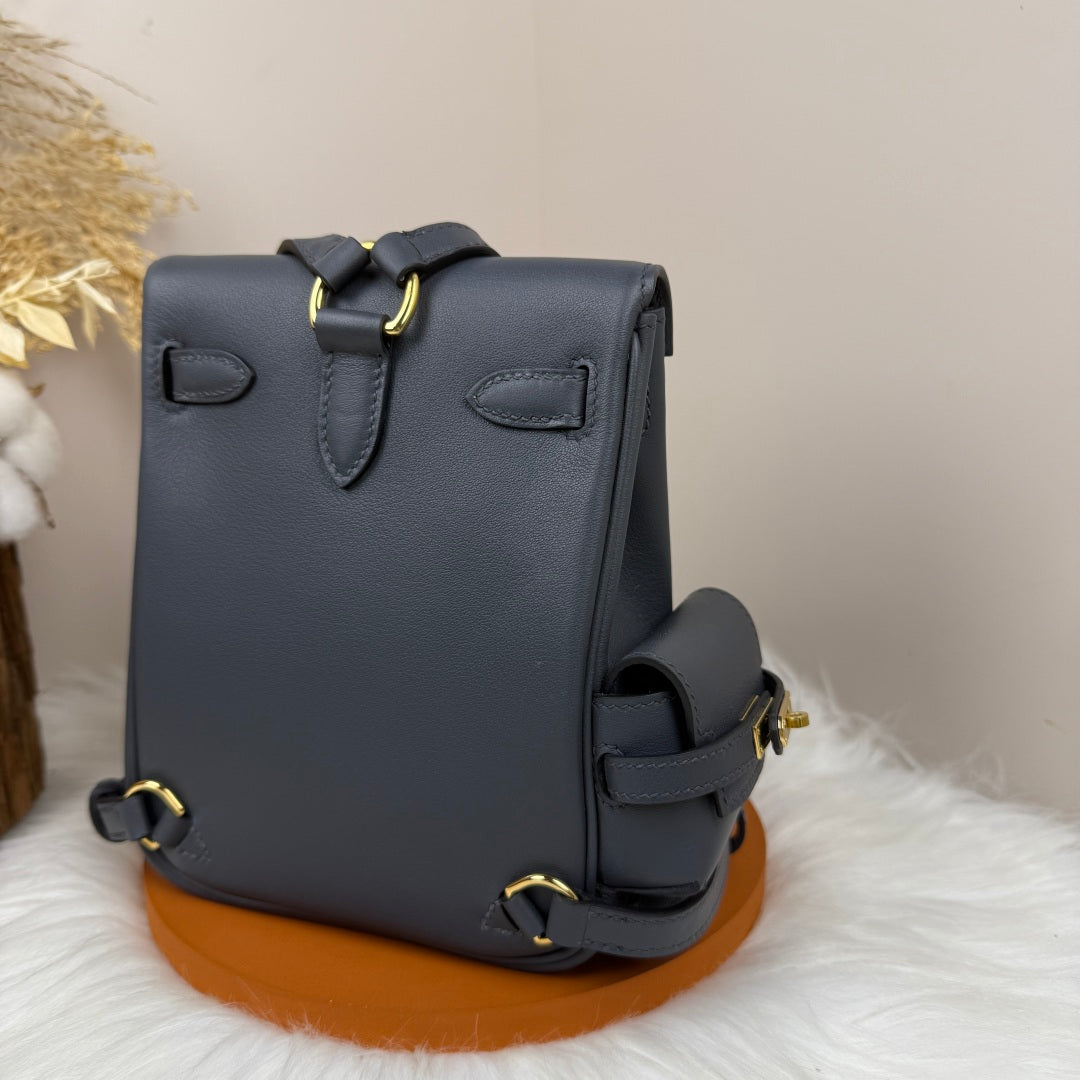 HM Kelly Jump Backpack Black Cowhide Gold Hardware 270044