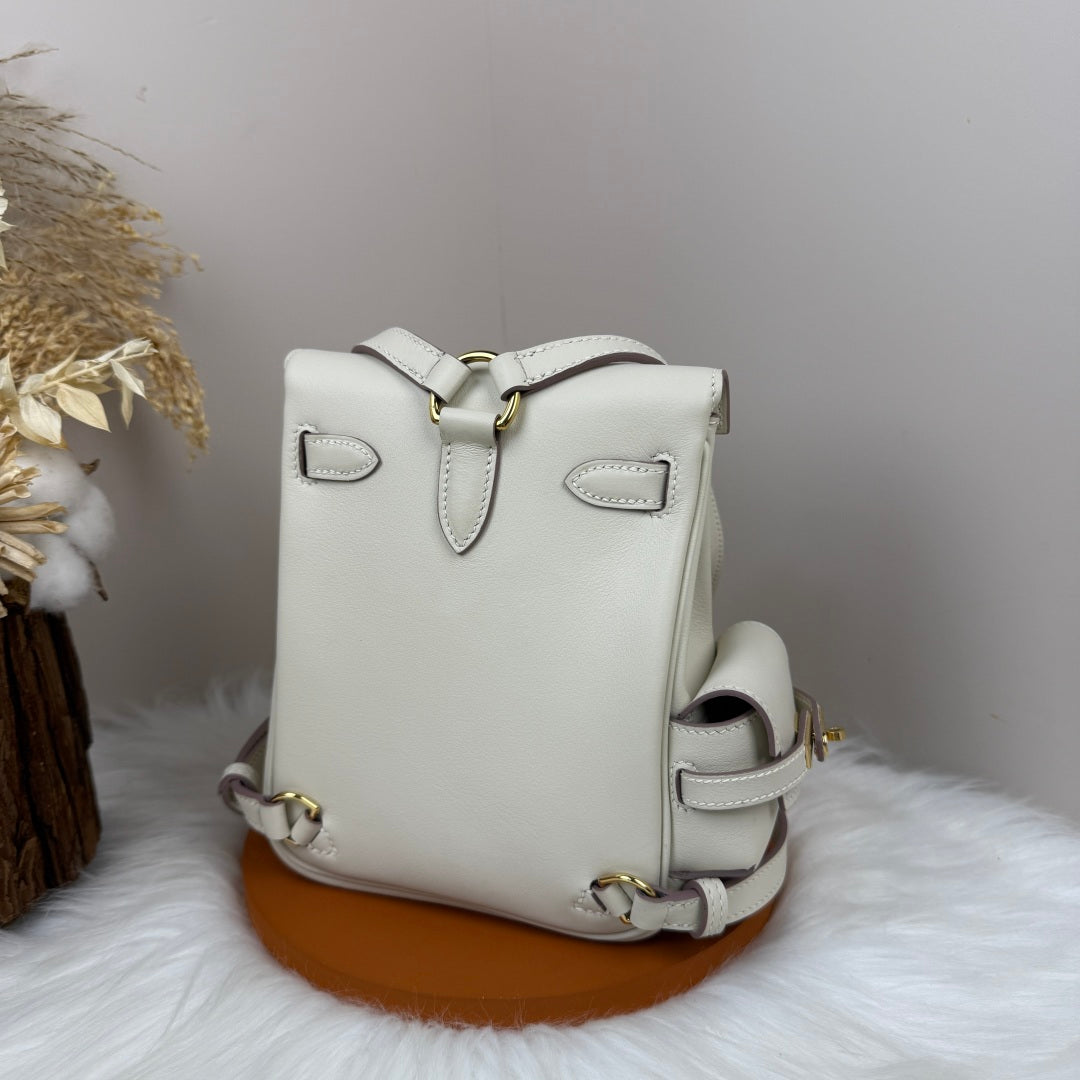 HM Kelly Jump Backpack White Cowhide Gold Hardware 270036