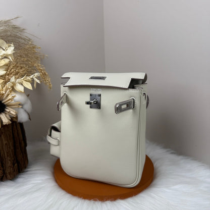 HM Kelly Jump Backpack White Cowhide Sliver Hardware 270038
