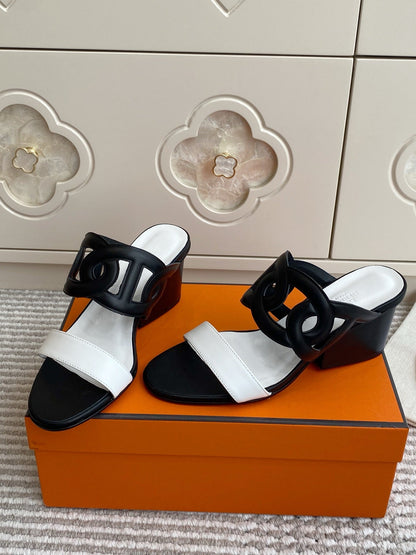 HM Lipari Sandal 7cm Black White Leather 776553