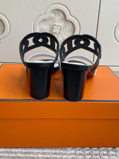 HM Lipari Sandal 7cm Black White Leather 776553