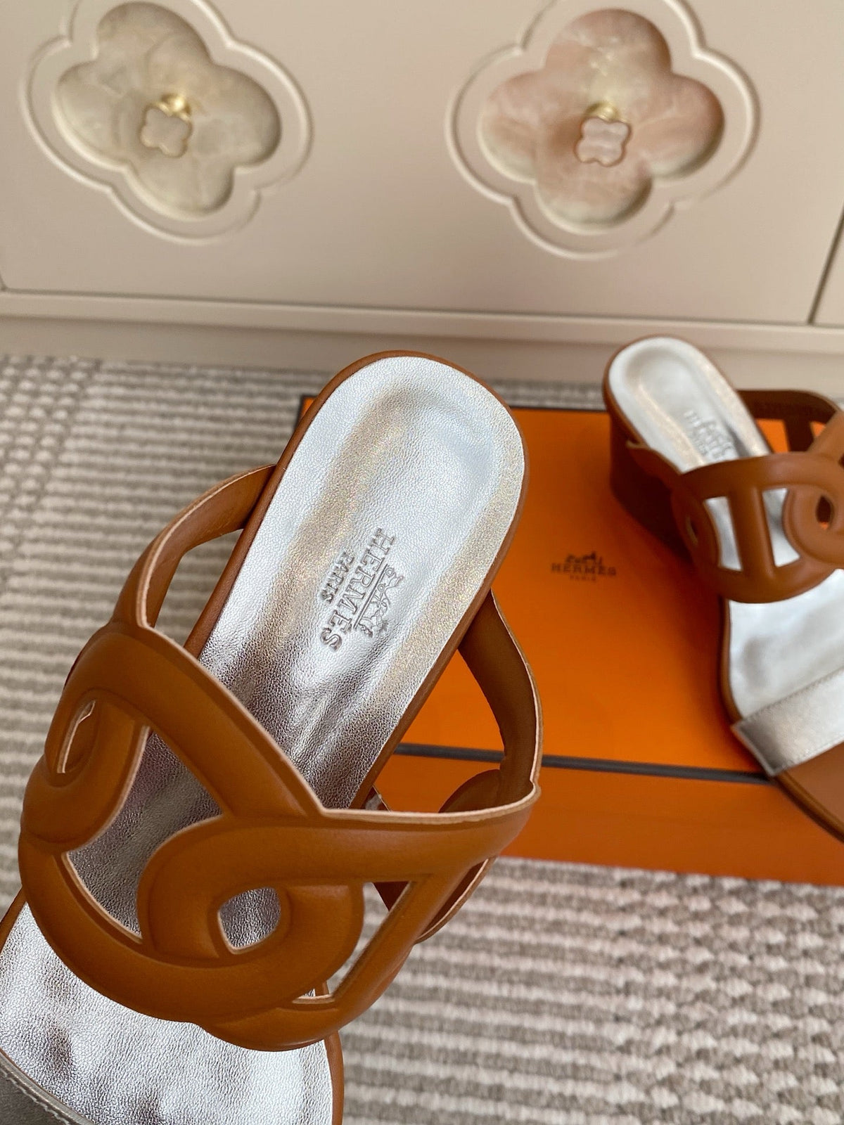 HM Lipari Sandal 7cm Tan Sliver Leather 776555