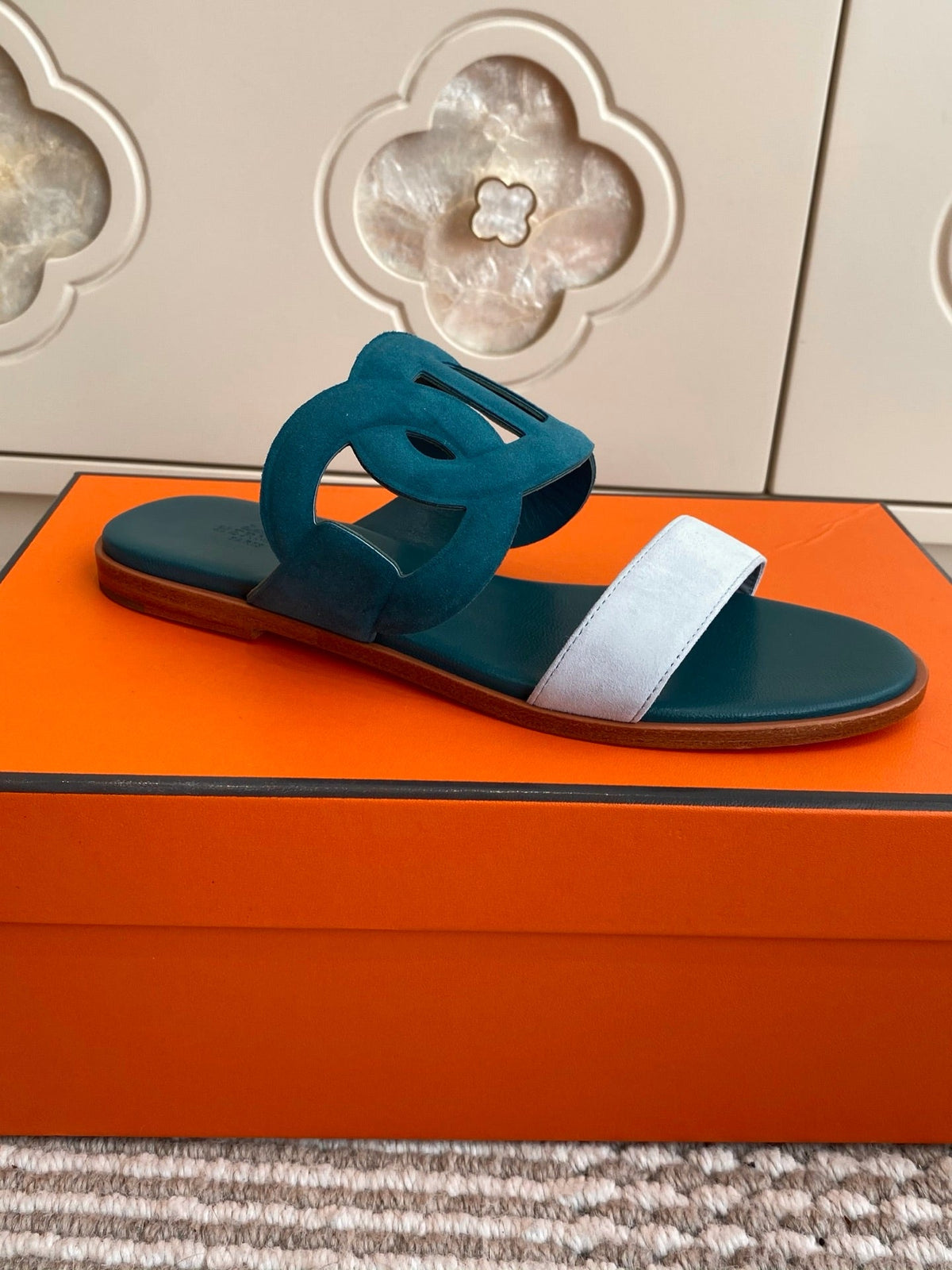 HM Lagune Sandal Teal Green Suede 776536