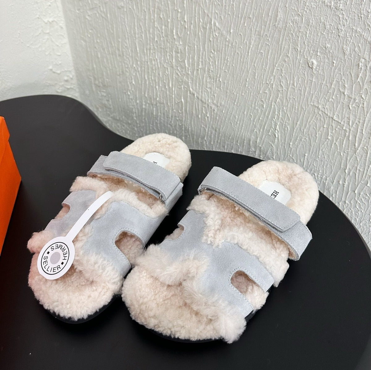 HM Chypre Sandal In Light Grey Blue Mix White Suede And Fleece Lining  961137