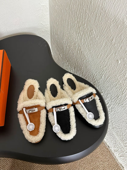 HM Oz Mule Caramel Mix White Suede Lined With Wool Fleece  961092