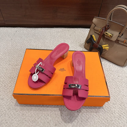 HM Kelly Buckle Sandals 5cm Hot Pink Leather 804988