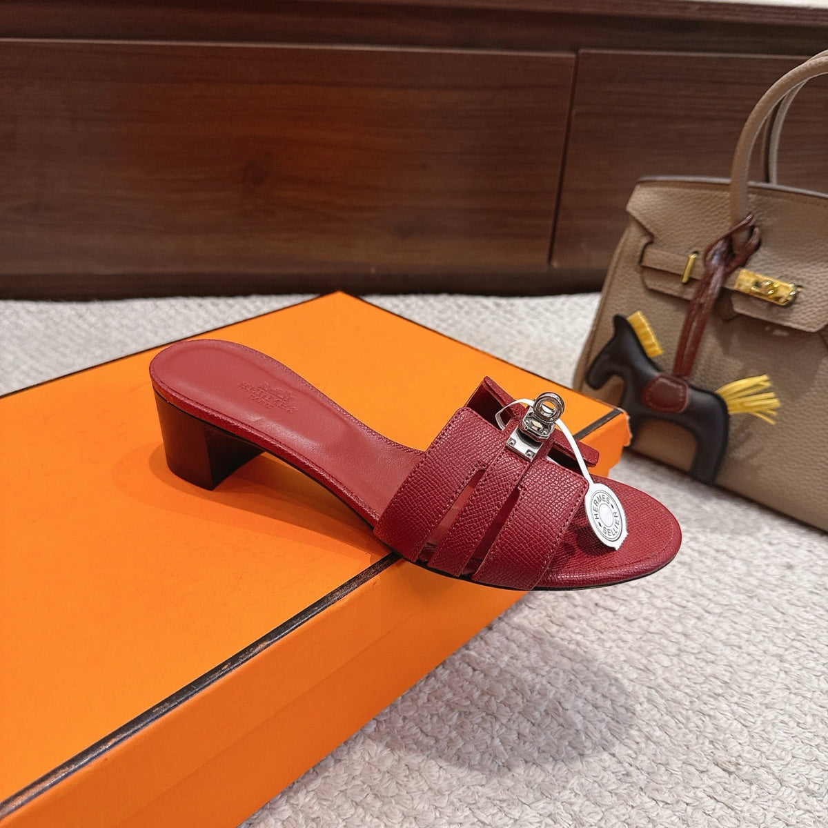 HM Kelly Buckle Sandals 5cm Burgundy Leather 805001