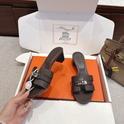 HM Kelly Buckle Sandals 5cm Coffee Leather 805003