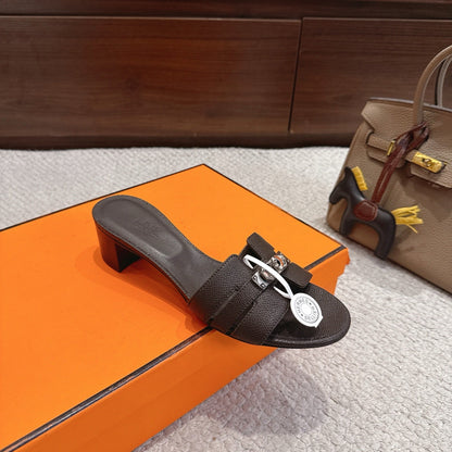 HM Kelly Buckle Sandals 5cm Coffee Leather 805003