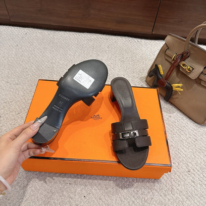 HM Kelly Buckle Sandals 5cm Coffee Leather 805003