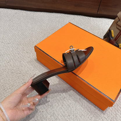 HM Kelly Buckle Sandals 5cm Coffee Leather 805003