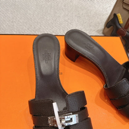 HM Kelly Buckle Sandals 5cm Coffee Leather 805003
