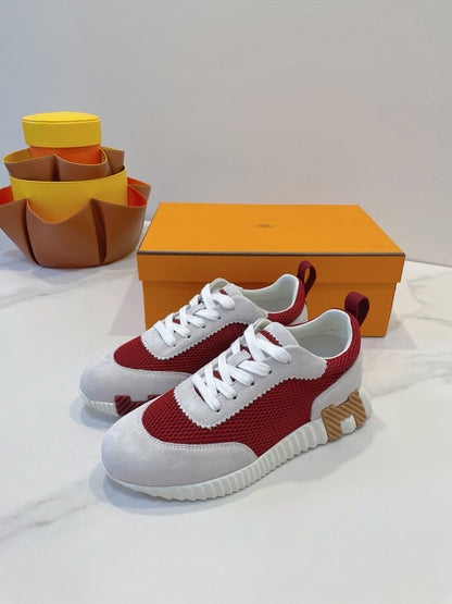 HM Bouncing sneaker Beige Gray mix Red Fabric with Suede 212285