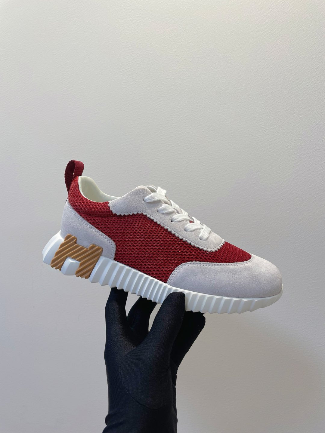 HM Bouncing sneaker Beige Gray mix Red Fabric with Suede 212285