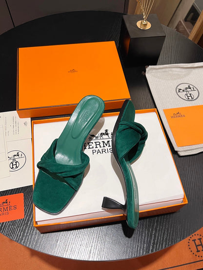 HM Giny Sandal 5.5 Teal Green Suede Calfskin 680061