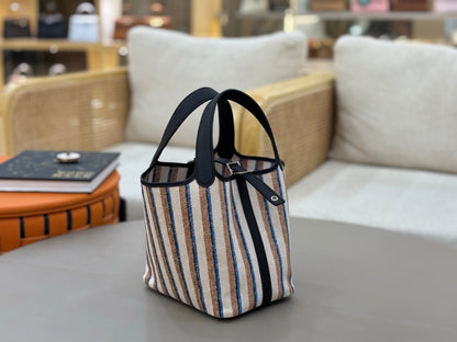 HM Picotin Lock 18 Bag Black Taurillon Clemence Leather Embroidery 269973