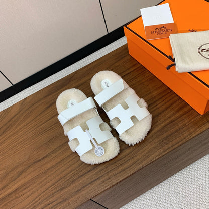 HM Chypre Sandal White Mix Light Beige Wool And Cowhide Lining  984210