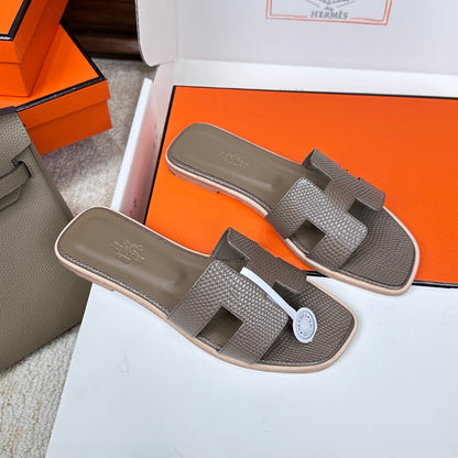 HM Oran Sandal Coffee Embossed Lizard Leather 802366