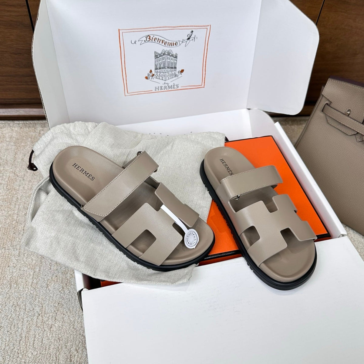 HM Chypre Sandal Khaki Leather 862405