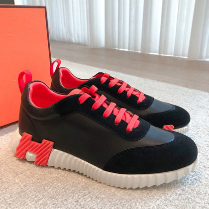 HM Bouncing Sneakers Black Red Suede Sheepskin 705789