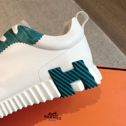 HM Bouncing Sneakers White Blue Suede Embossed Sheepskin 705792