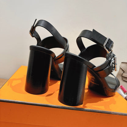 HM 26S Gigi 85 Sandal In Black Calfskin Silver Hardware