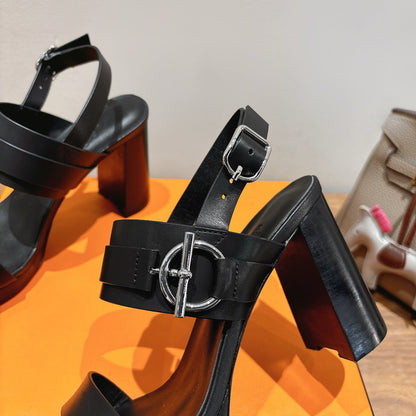 HM 26S Gigi 85 Sandal In Black Calfskin Silver Hardware