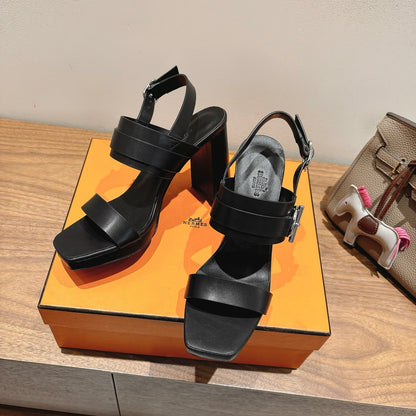 HM 26S Gigi 85 Sandal In Black Calfskin Silver Hardware