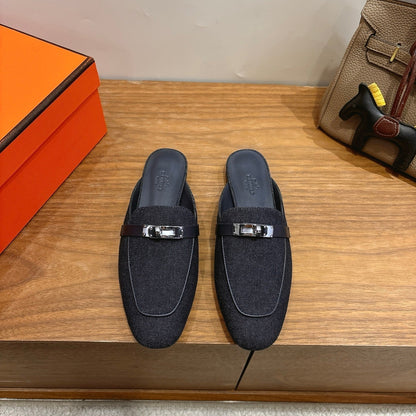HM 26s Oz Mule In Black Denim Silver Hardware