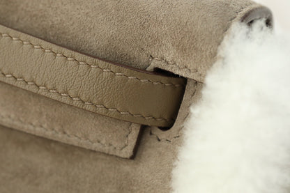 HM Teddy Kelly Bag 20cm Taupe Suede Shearing 284469