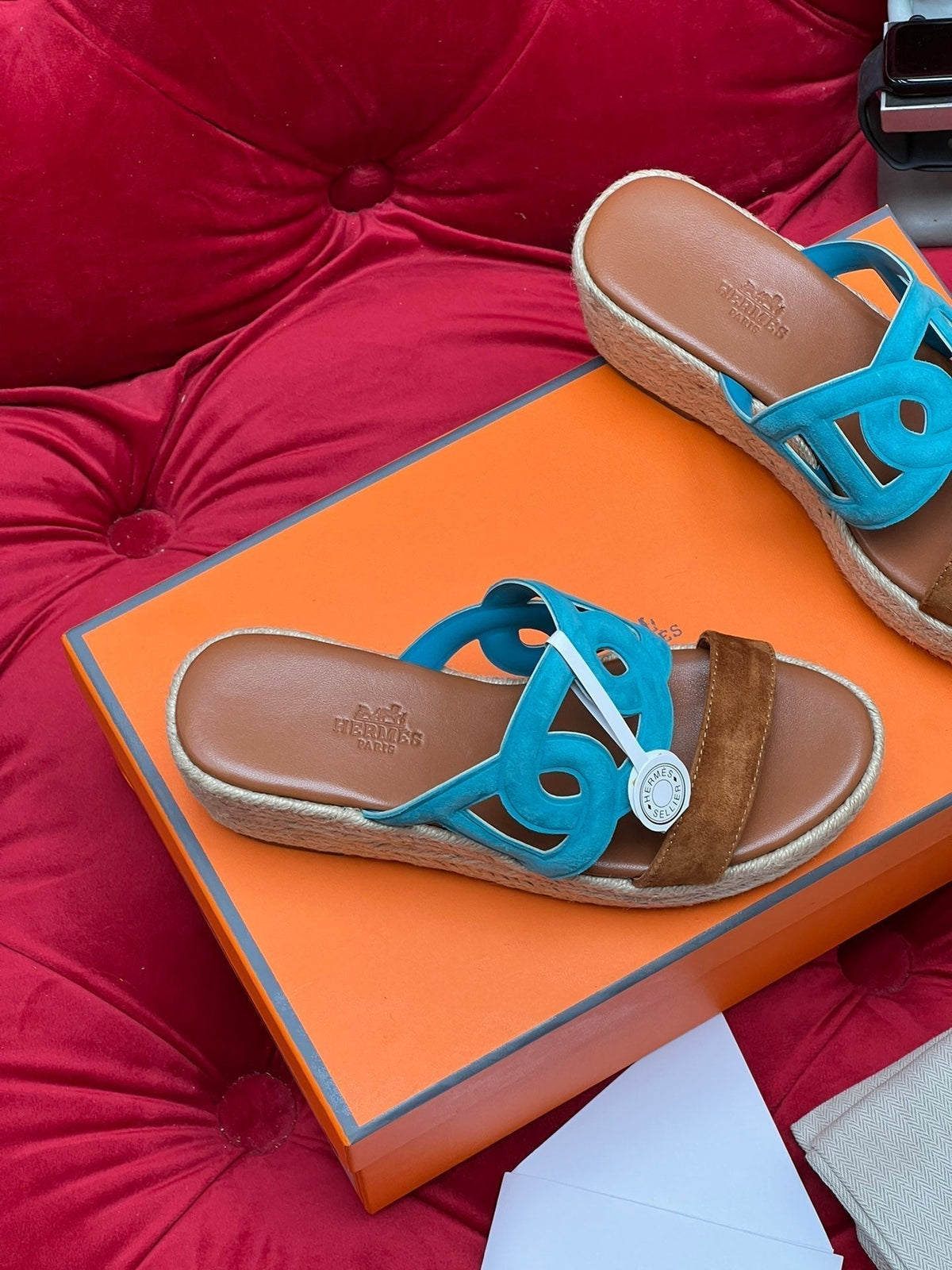 HM Lthea Espadrille Brown Mix Blue Suede And Jute Rope 969490
