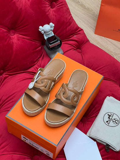 HM Lthea Espadrille Brown Calfskin And Jute Rope 969496
