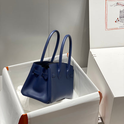 HM Shoulder Birkin 29 Navy Blue Brown Leather 222344