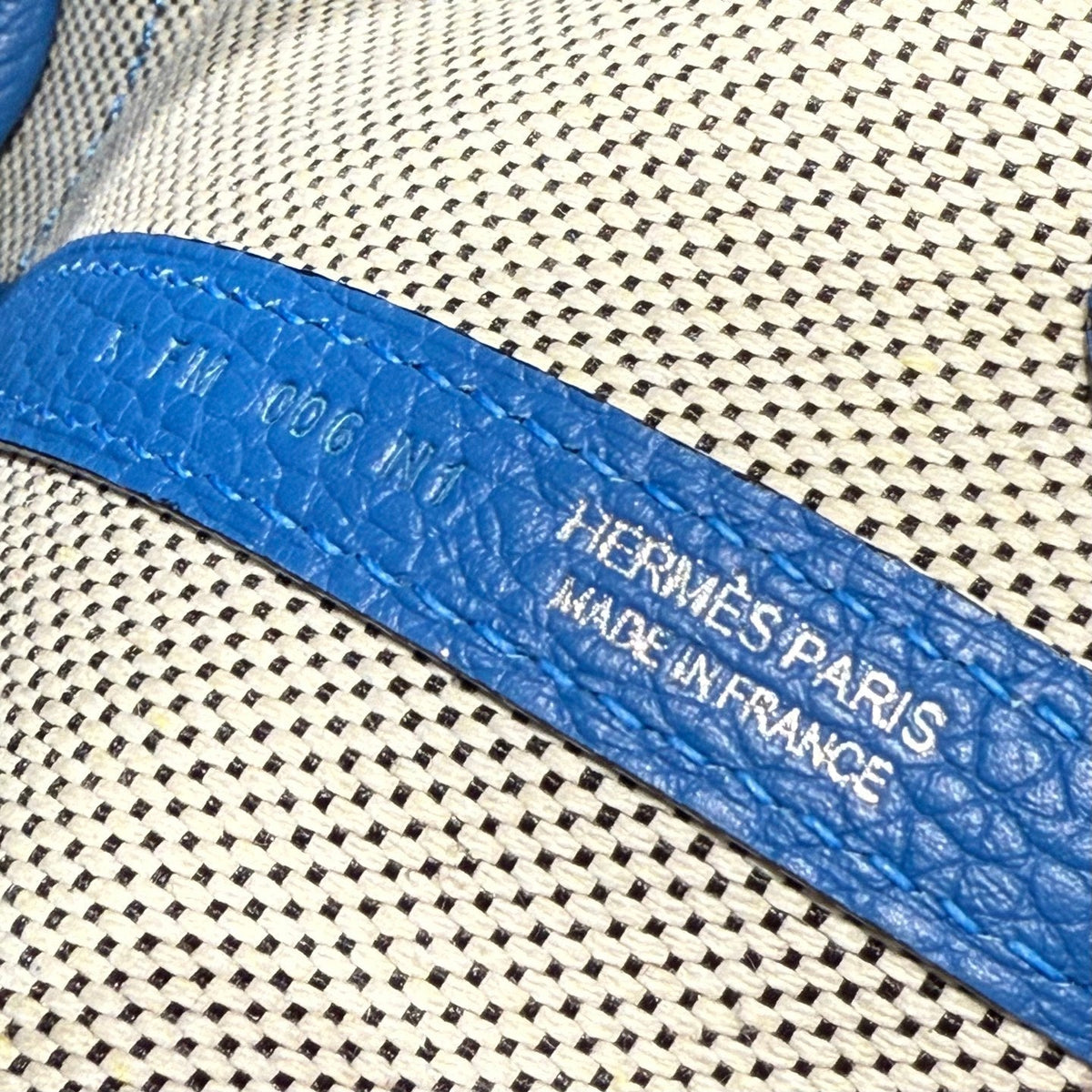 HM Garden Party Mini 23cm Bag Blue Togo Cream Canvas