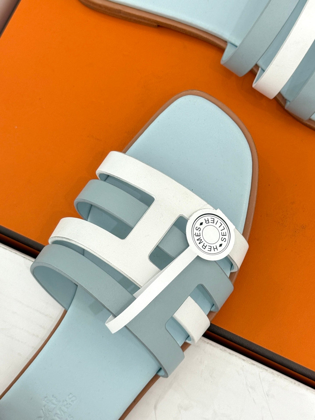 HM 26s Strappy Flat Sandals Blue White Sheepskin 905785