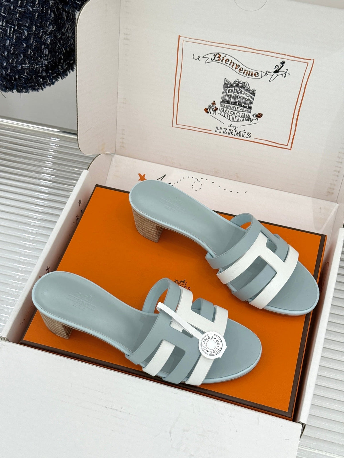 HM 26s Strappy Sandals Stale Blue White Sheepskin 905791