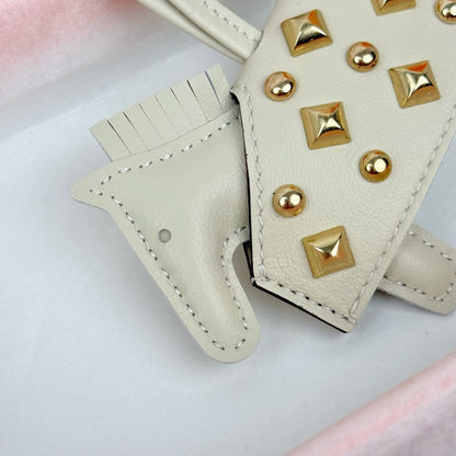 HM Rodeo Robeo Coeur Pony Bag Charm With Gold-tone Studs Cream Lambskin