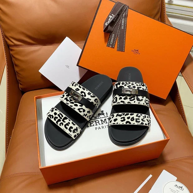 HM 2026 Velcro Sandals Black White Cowhide 663788