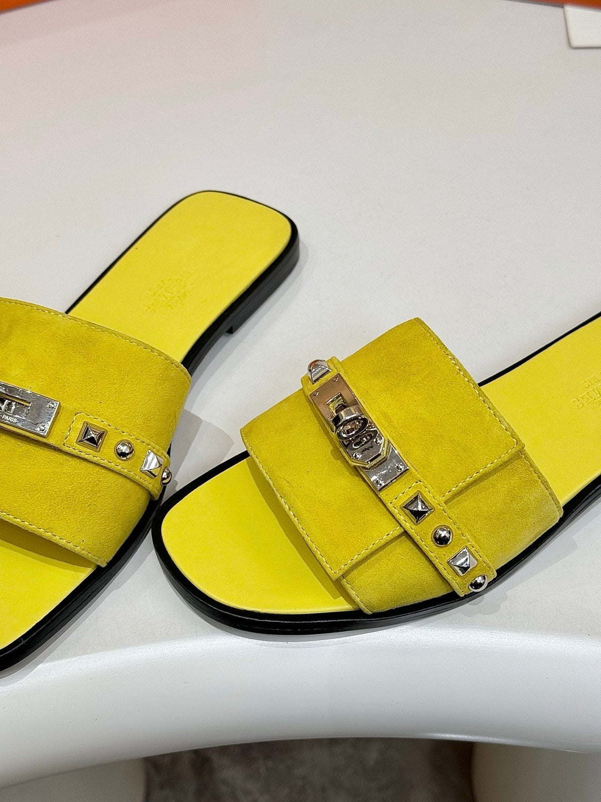 HM 26s Giulia Sandal In Yellow Suede And Calfskin Silver Hardware