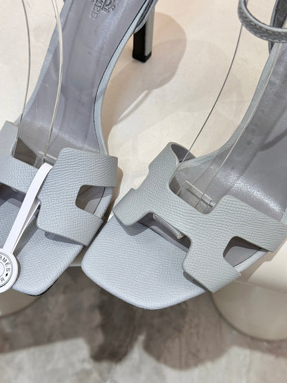 HM 26s H High Heel Sandals 90mm In Grey Grained Calfskin