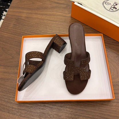 HM 26s Oasis Sandal Dark Brown Suede With Crystals