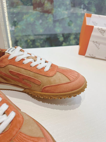 HM JET SNEAKER BROWN ORANGE CALFSKIN SUEDE