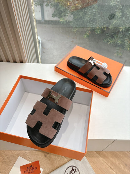 HM 25 Chypre Sandal Chocolate Suede Calfskin Silver H