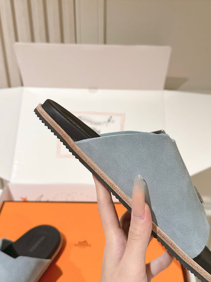 HM 26s Double Buckle Birkenstock Sandals Grey Suede 968906