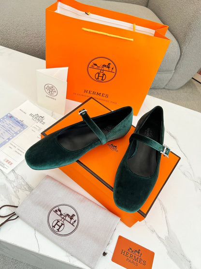 Jane Ballet Flat Dark Green Suede 214062